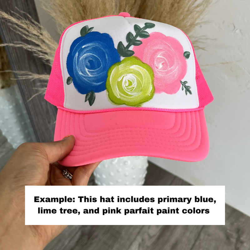 Personalize Your Own Floral Hat Neon Pink