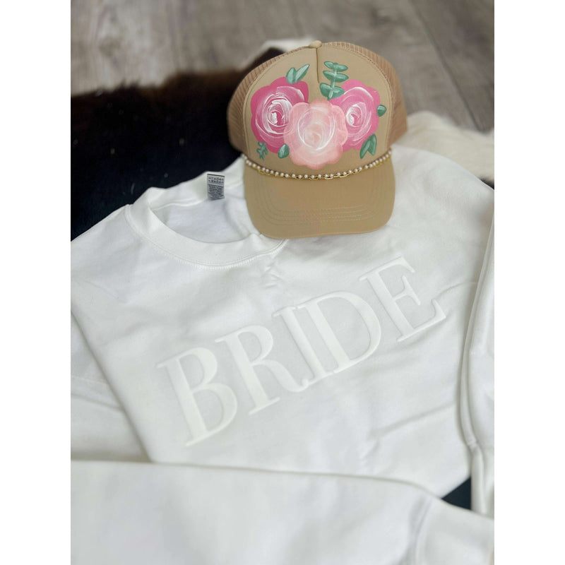 Beige with Pink Floral Trucker Hat:The Rustic Buffalo Boutique