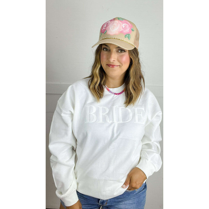 Beige with Pink Floral Trucker Hat:The Rustic Buffalo Boutique