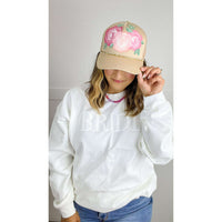 Beige with Pink Floral Trucker Hat:The Rustic Buffalo Boutique