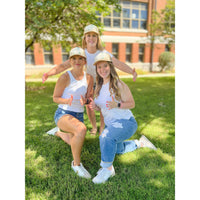 Beige with White Floral Trucker Hat:The Rustic Buffalo Boutique