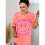 Checkered Happy Face Puff Print Tee:The Rustic Buffalo Boutique