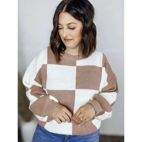 Checkered Long Sleeve Sweater:The Rustic Buffalo Boutique