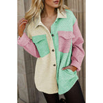 Color Block Button Up Long Sleeve Shacket:The Rustic Buffalo Boutique