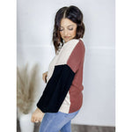 Contrast Round Neck Dropped Shoulder Sweater:The Rustic Buffalo Boutique