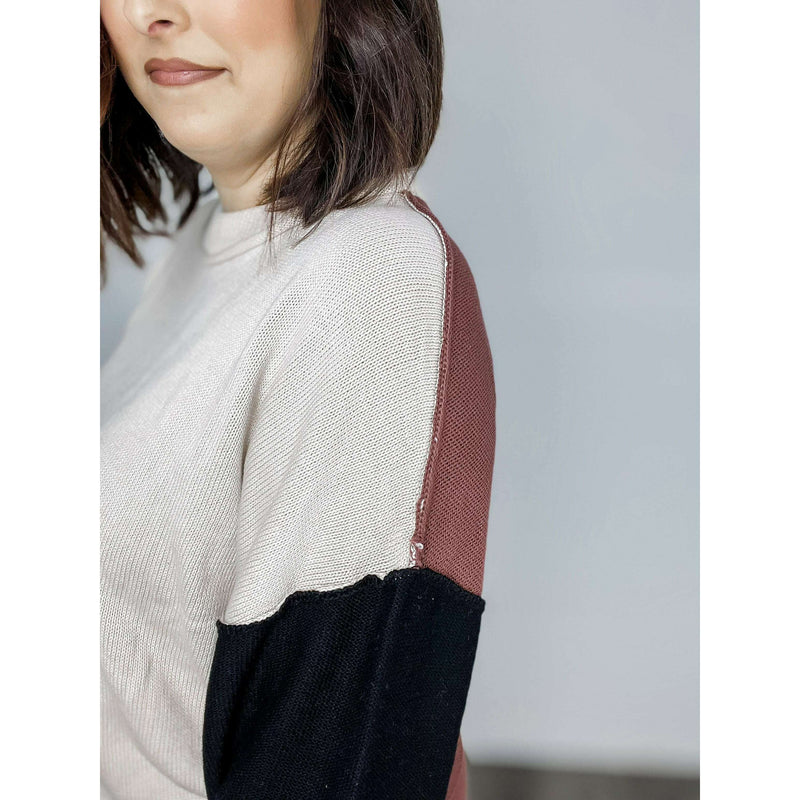 Contrast Round Neck Dropped Shoulder Sweater:The Rustic Buffalo Boutique