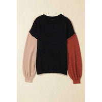 Contrast Round Neck Dropped Shoulder Sweater:The Rustic Buffalo Boutique