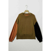 Contrast Round Neck Dropped Shoulder Sweater:The Rustic Buffalo Boutique