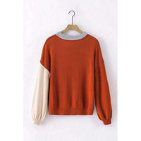 Contrast Round Neck Dropped Shoulder Sweater:The Rustic Buffalo Boutique