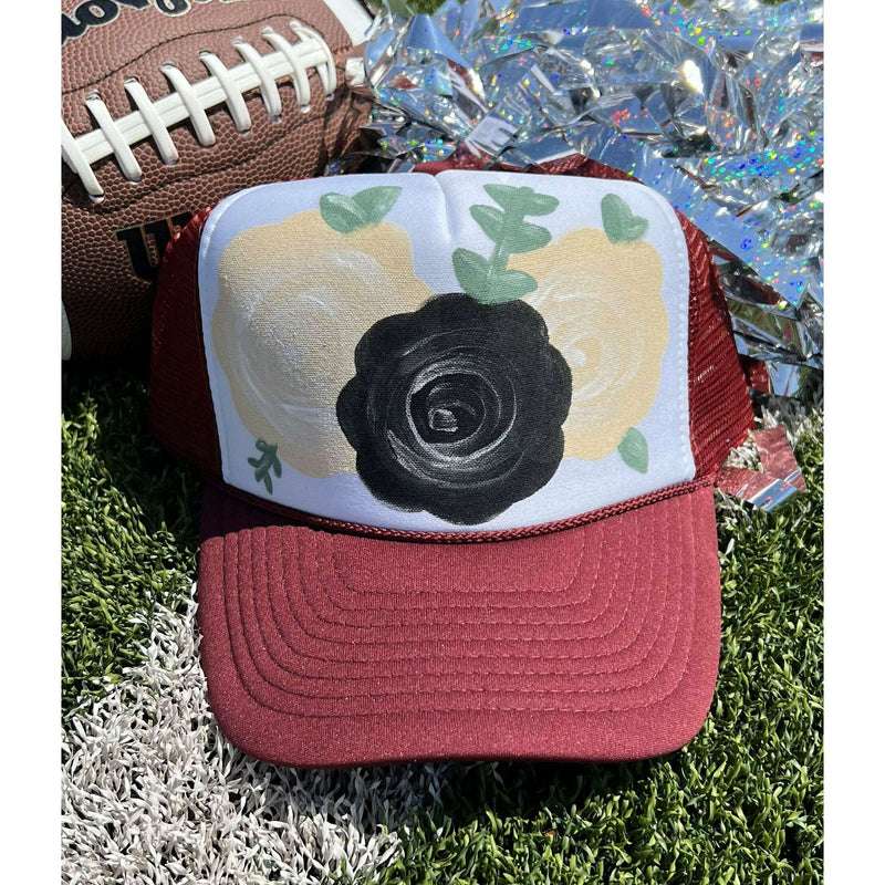 Crimson Floral Game Day Hat:The Rustic Buffalo Boutique