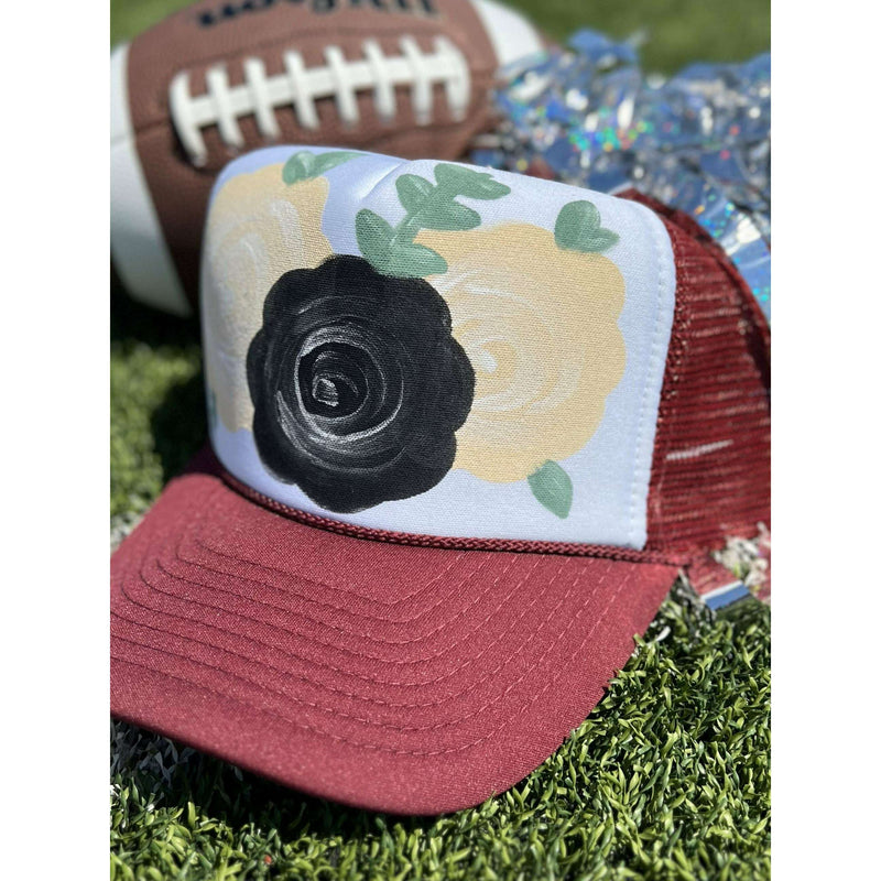 Crimson Floral Game Day Hat:The Rustic Buffalo Boutique