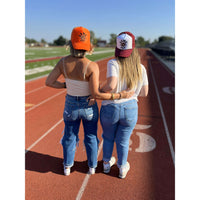 Football Smiley Face Game Day Vinyl Hat On Maroon:The Rustic Buffalo Boutique