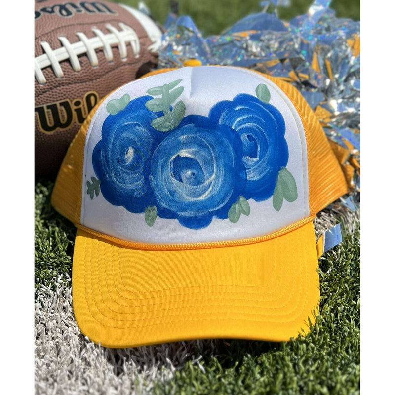 Gold & Blue Floral Game Day Hat:The Rustic Buffalo Boutique