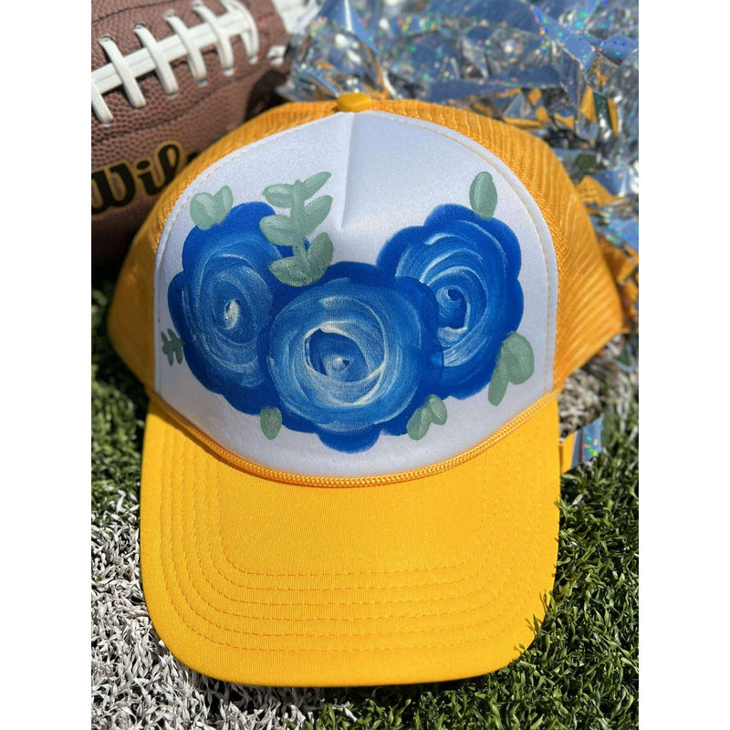 Gold & Blue Floral Game Day Hat:The Rustic Buffalo Boutique