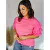 Layered Mesh Sleeve Round Neck Tee:The Rustic Buffalo Boutique