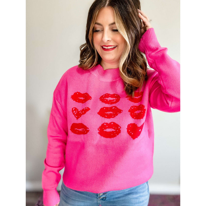 Lip Graphic Dropped Shoulder Sweater:The Rustic Buffalo Boutique