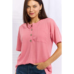 Made For You Button Down Waffle Top in Coral:The Rustic Buffalo Boutique