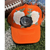 Orange Floral Gameday Hat:The Rustic Buffalo Boutique