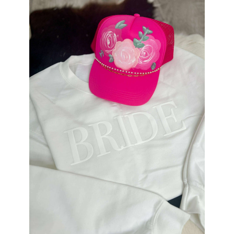 Pink with Pink Floral Trucker Hat:The Rustic Buffalo Boutique