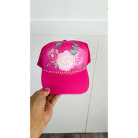 Pink with Pink Floral Trucker Hat:The Rustic Buffalo Boutique