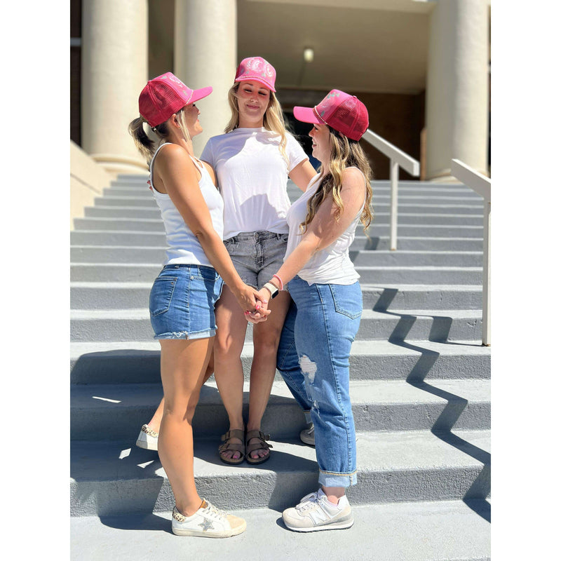 Pink with Pink Floral Trucker Hat:The Rustic Buffalo Boutique