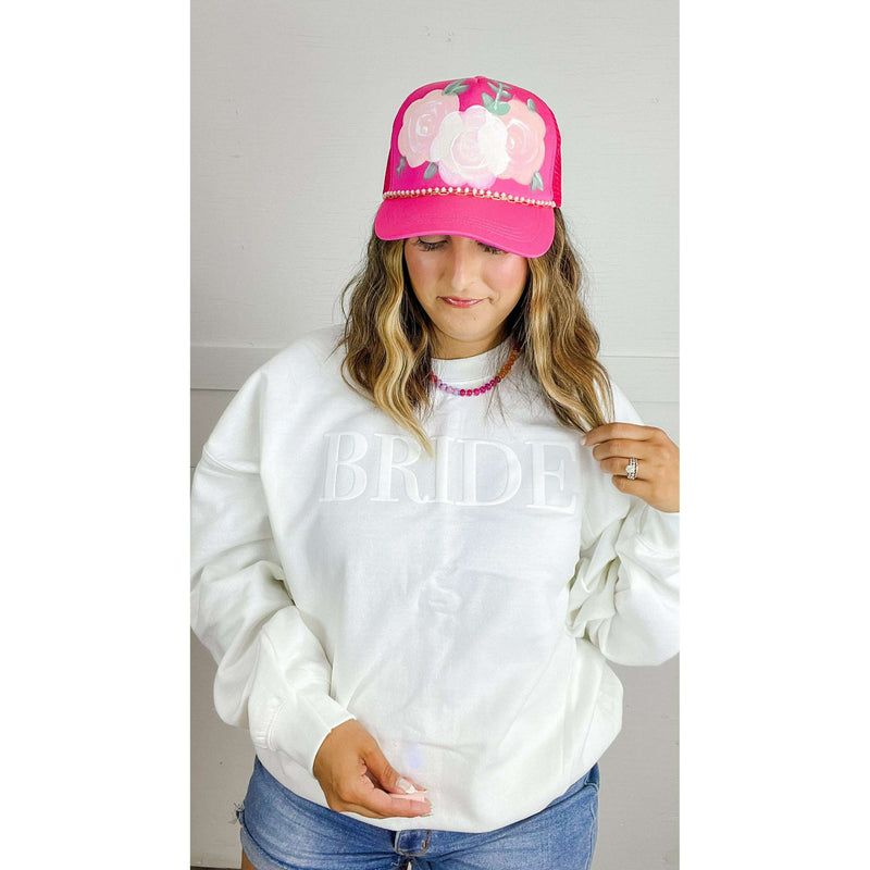 Pink with White Floral Trucker Hat:The Rustic Buffalo Boutique
