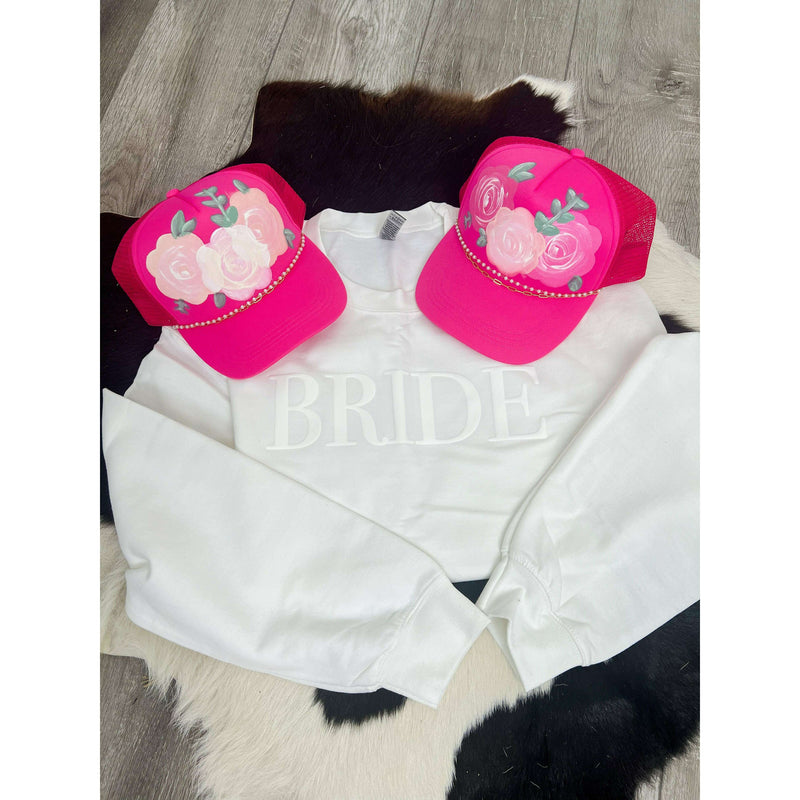 Pink with White Floral Trucker Hat:The Rustic Buffalo Boutique