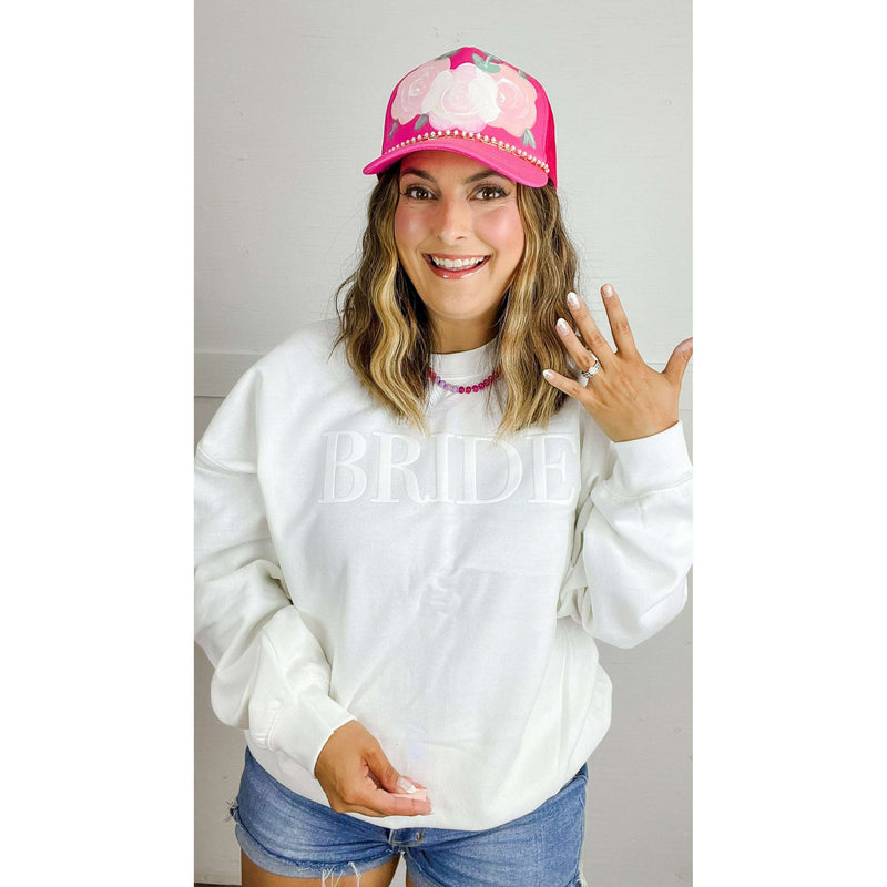 Pink with White Floral Trucker Hat:The Rustic Buffalo Boutique