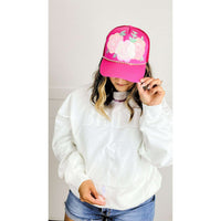 Pink with White Floral Trucker Hat:The Rustic Buffalo Boutique