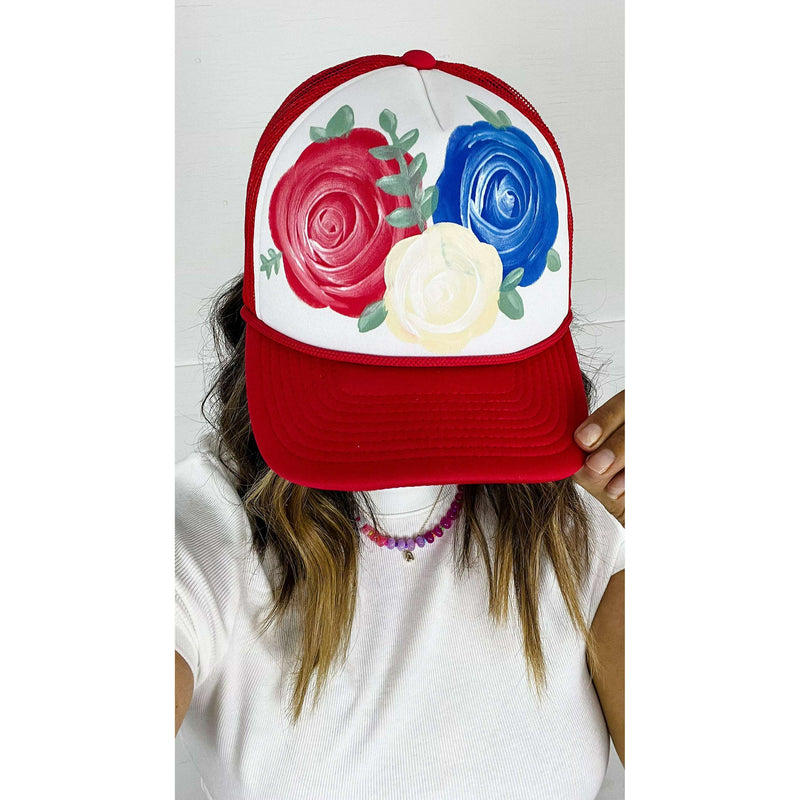 Red Floral Patriotic Hat:The Rustic Buffalo Boutique