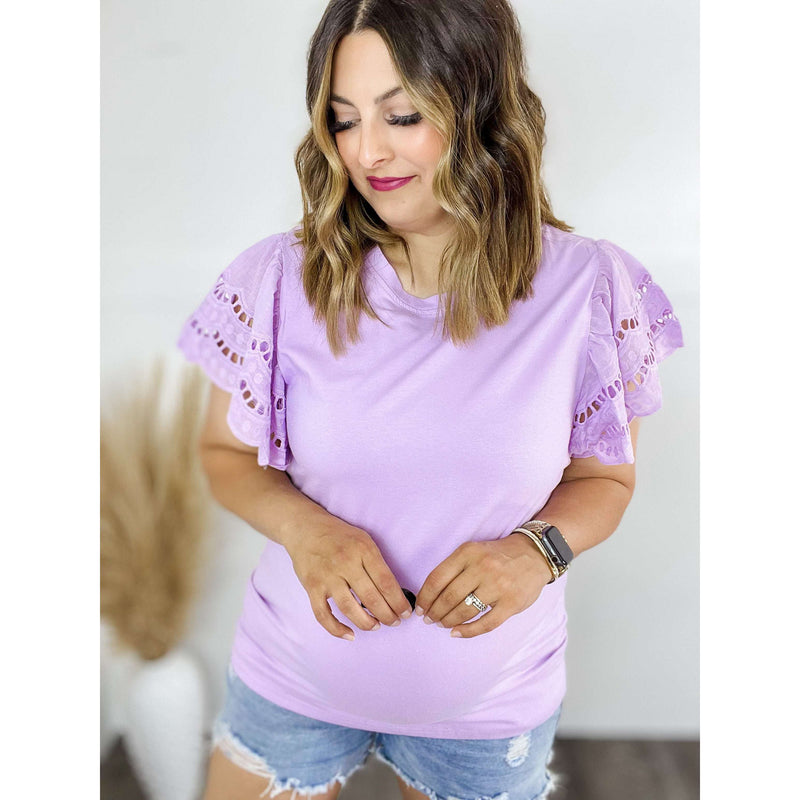 Round Neck Flutter Sleeve Top:The Rustic Buffalo Boutique