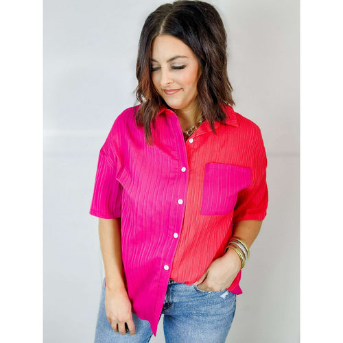 Two-Tone Button Front Dropped Shoulder Shirt:The Rustic Buffalo Boutique
