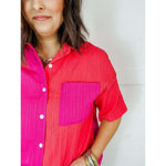 Two-Tone Button Front Dropped Shoulder Shirt:The Rustic Buffalo Boutique