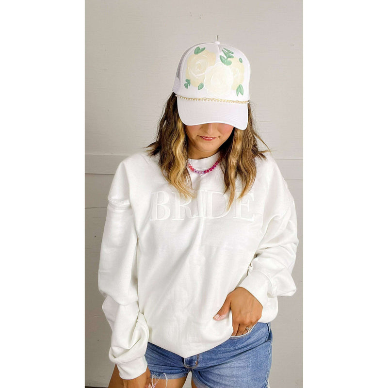 White on White Floral Trucker Hat:The Rustic Buffalo Boutique