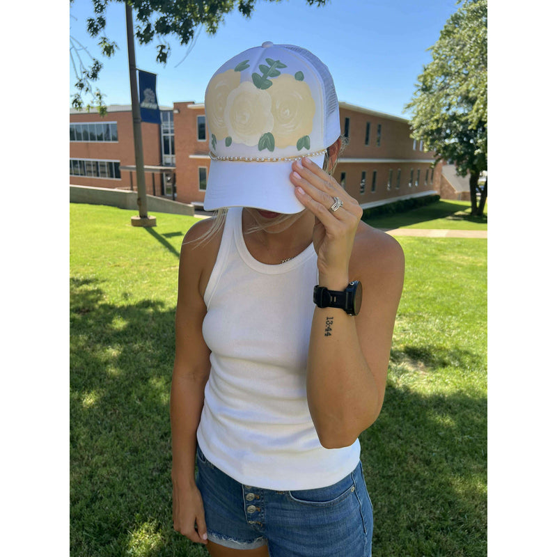 White on White Floral Trucker Hat:The Rustic Buffalo Boutique