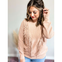 Fringe Detail Ribbed Trim Sweater:The Rustic Buffalo Boutique