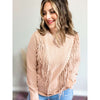 Fringe Detail Ribbed Trim Sweater:The Rustic Buffalo Boutique