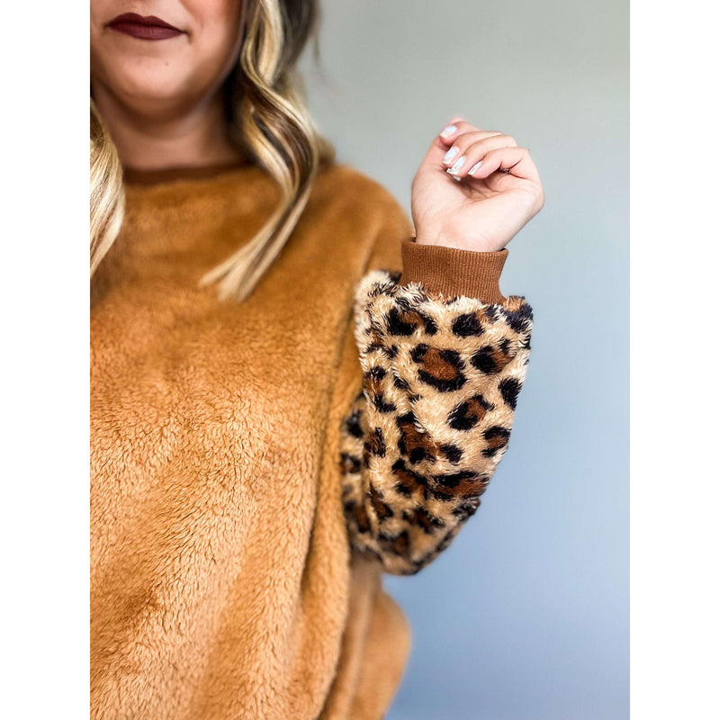 Leopard Fleece Sweatshirt:The Rustic Buffalo Boutique