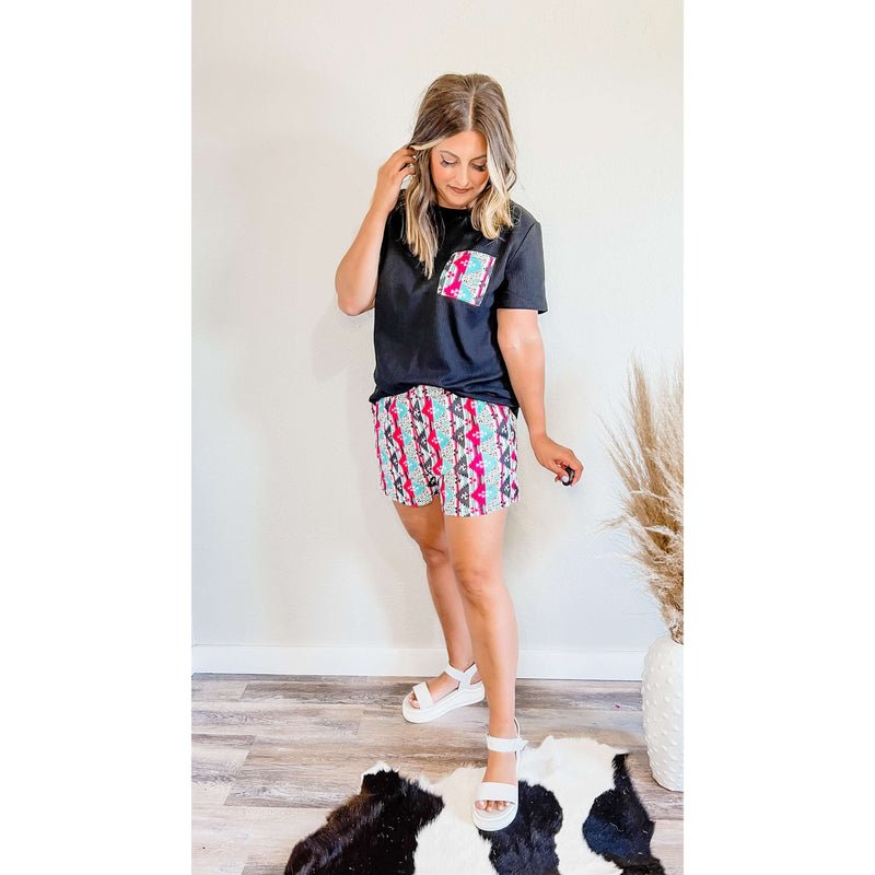 Aztec Pocketed Tee and Shorts Set:The Rustic Buffalo Boutique