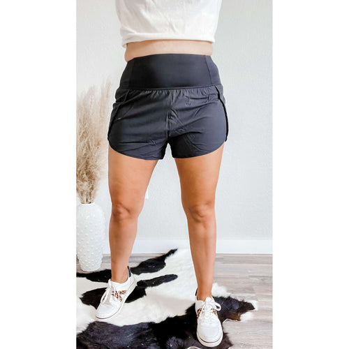 Black High Waist Solid Short:The Rustic Buffalo Boutique