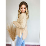 Buttoned Exposed Seam High-Low Sweater:The Rustic Buffalo Boutique