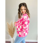 Checkered Open Front Drop Shoulder Cardigan:The Rustic Buffalo Boutique