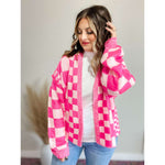 Checkered Open Front Drop Shoulder Cardigan:The Rustic Buffalo Boutique