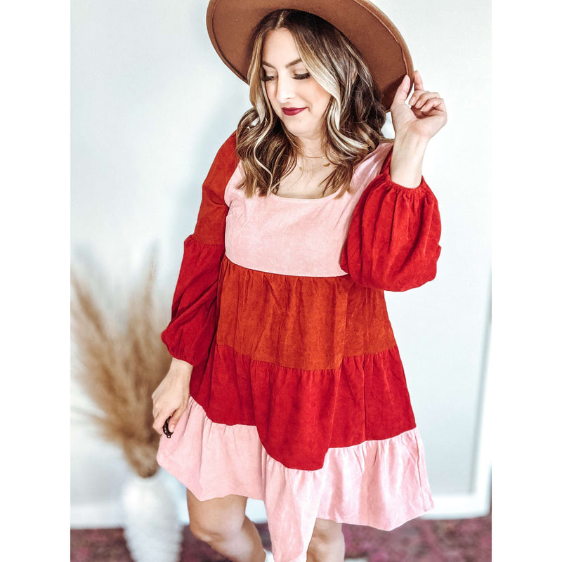 Color Block Square Neck Tiered Dress:The Rustic Buffalo Boutique
