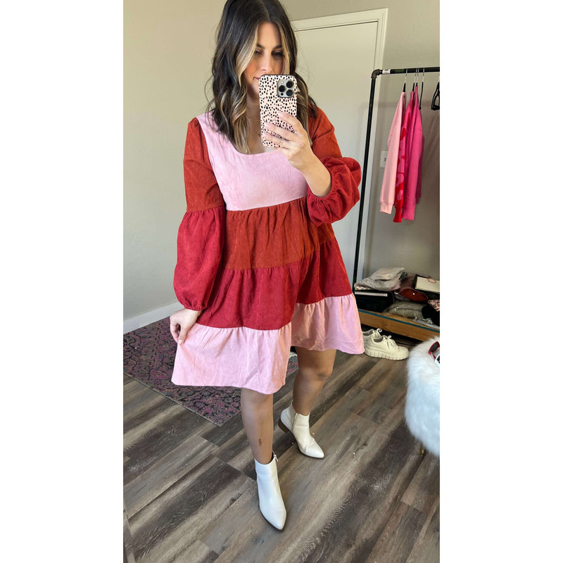 Color Block Square Neck Tiered Dress:The Rustic Buffalo Boutique