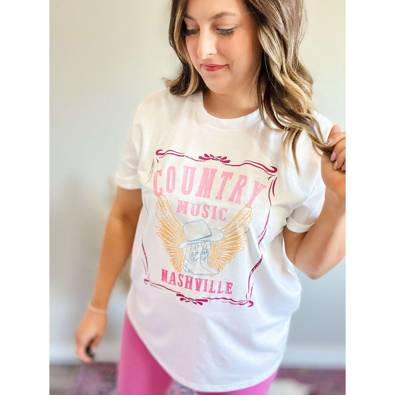 COUNTRY MUSIC NASHVILLE Graphic Tee:The Rustic Buffalo Boutique