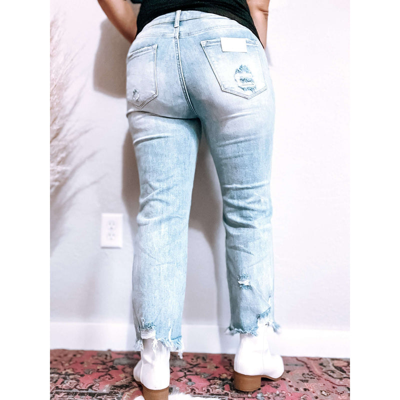 Distressed Cropped Jeans:The Rustic Buffalo Boutique