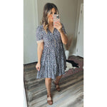 Floral Buttoned Puff Sleeve Dress:The Rustic Buffalo Boutique