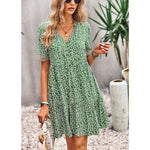 Floral Buttoned Puff Sleeve Dress:The Rustic Buffalo Boutique
