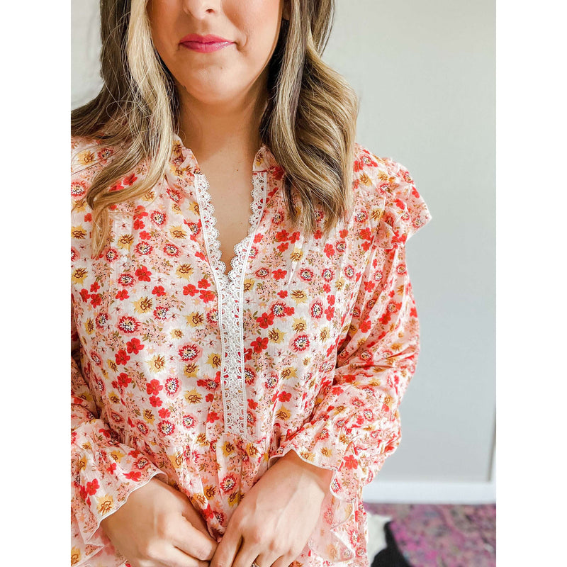 Floral Ruffled Blouse:The Rustic Buffalo Boutique